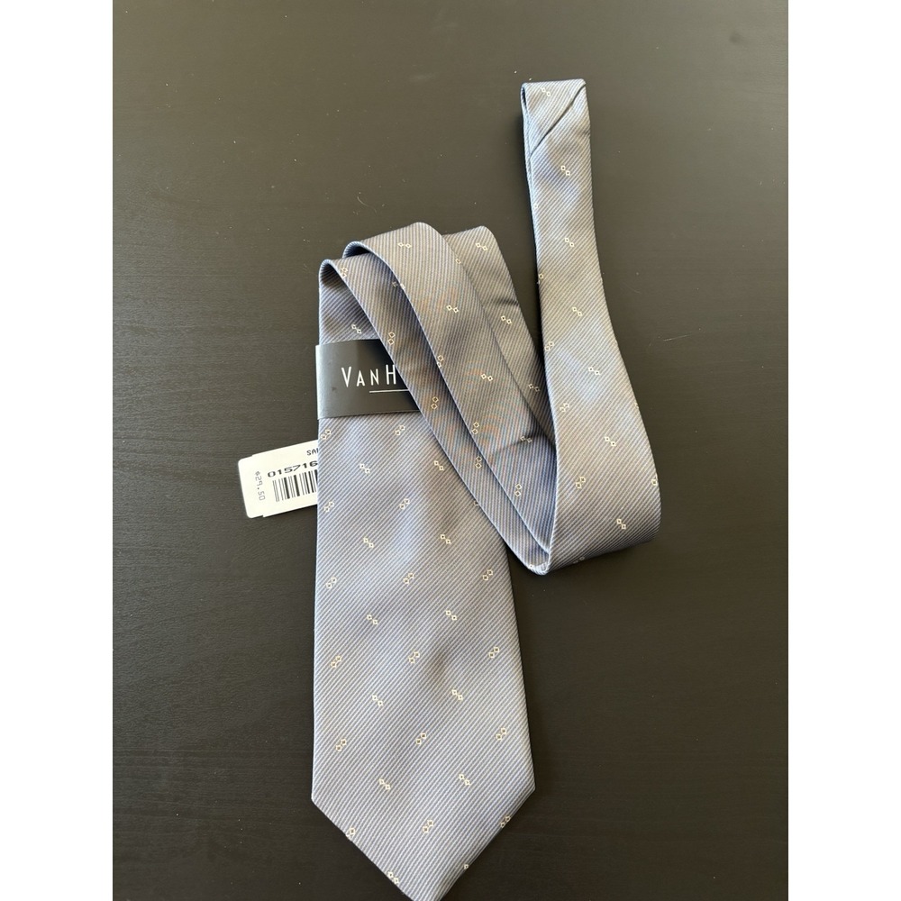 Van Heusen Silk Necktie Tie Steel Gray Diamond Print NWT USA Made‎ Vtg